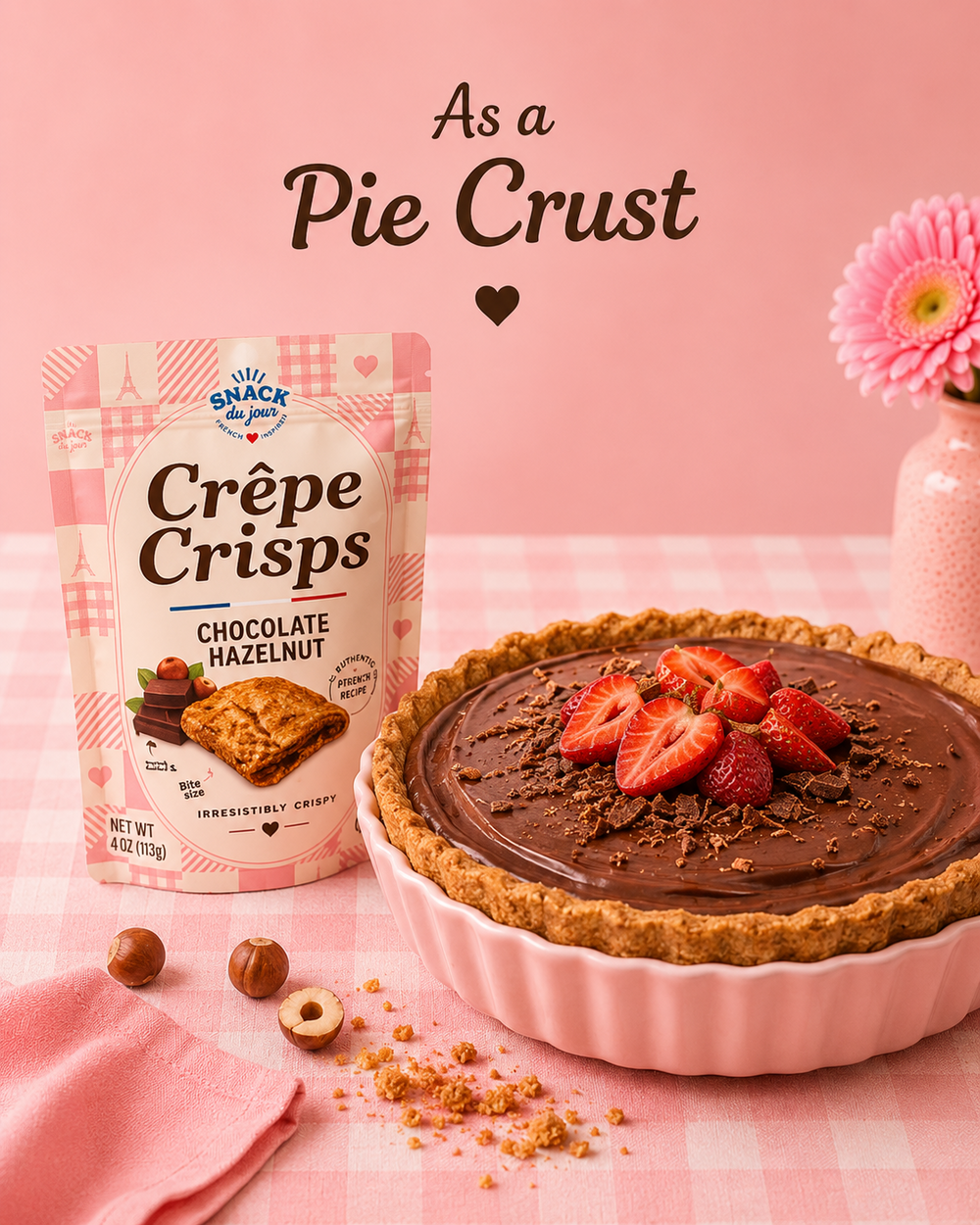 Crêpe Crisps crumbs used as a chocolate pie crust