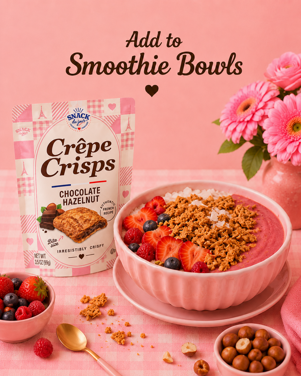 Crêpe Crisps crumbs added to a smoothie bowl