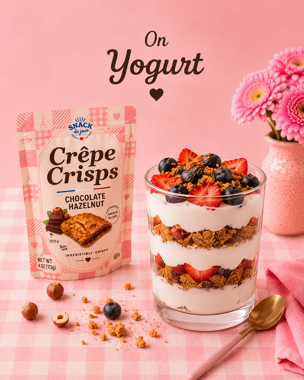 Crêpe Crisps layered with yogurt and fresh fruit